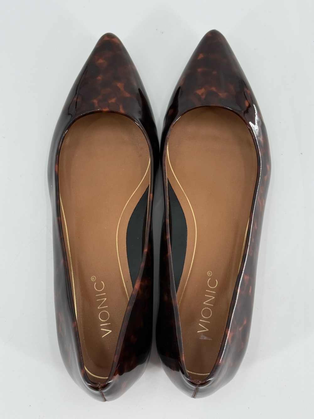 Lena Vionic Pointy Toe Flats Patent Leather Tortoise Shell 6.5